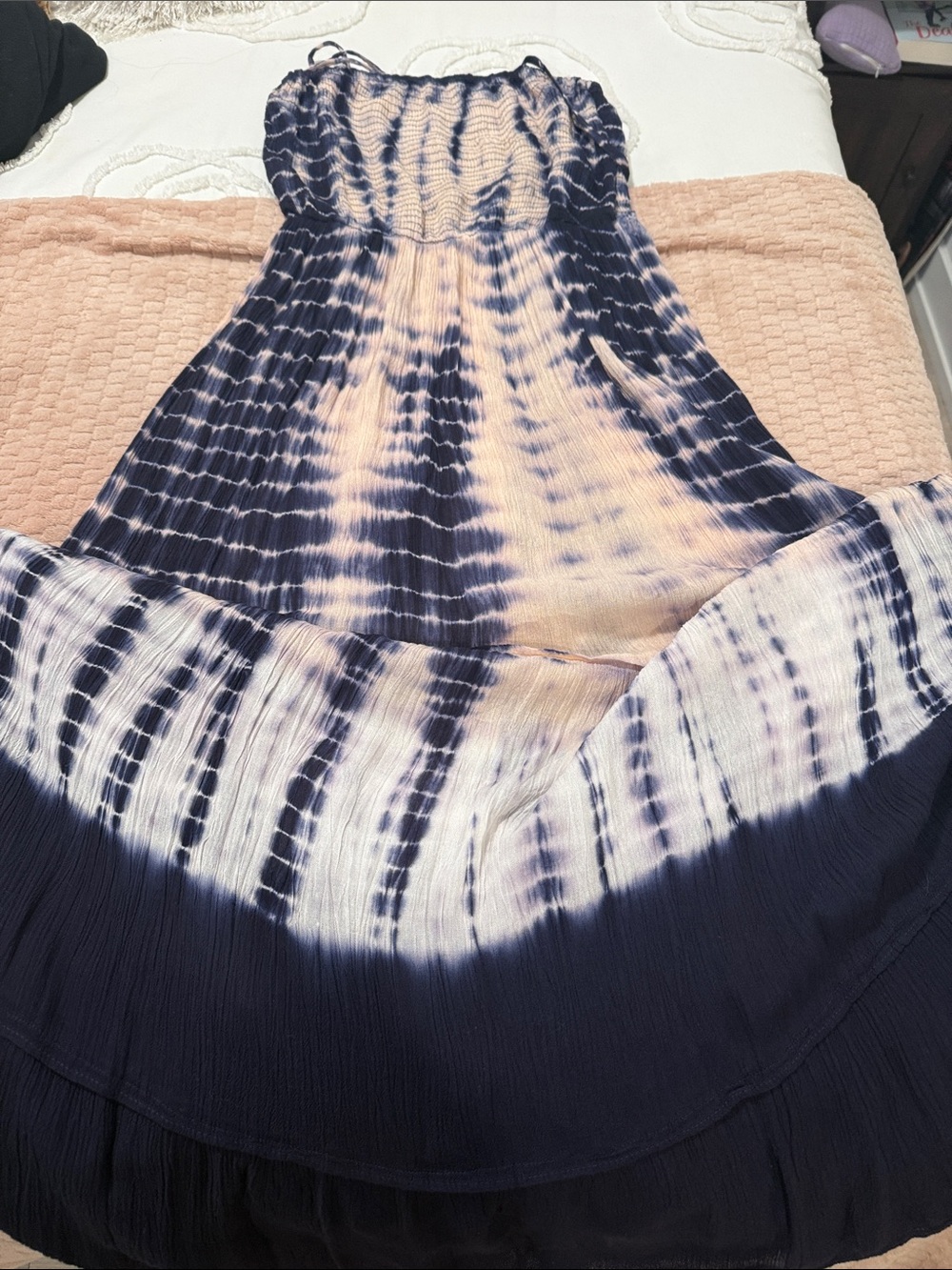 Angie Strapless Tie-Dye Maxi Dress - Navy and Peach
